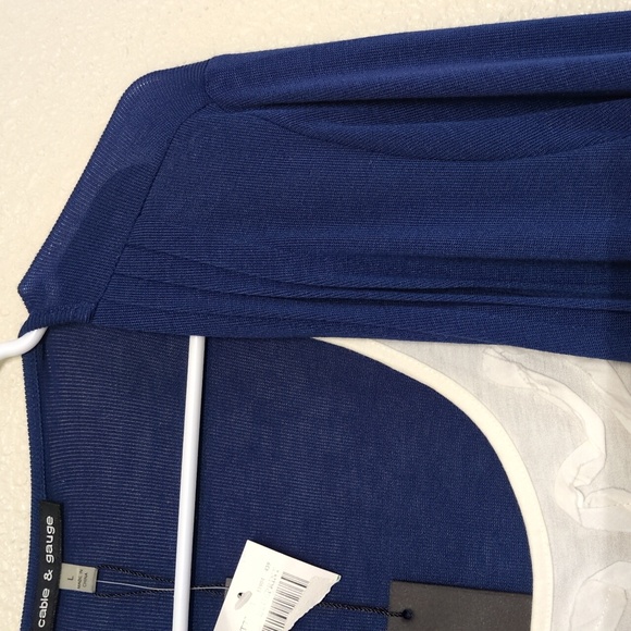 Cable & Gauge Navy Cardigan with Sewn In White Ruffled Tank Women's Size Large - Picture 3 of 9